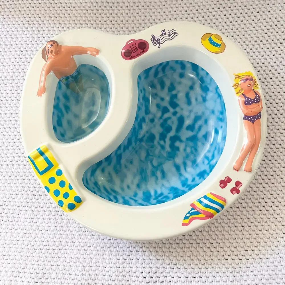 Vintage Swimming Pool Bikini Chip Dip Serving Bowl Alice Marcel Plastic 1990s
